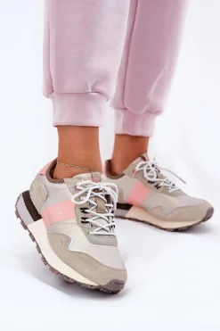 Sale Zamszowe Sneakersy Damskie Big Star RR274243 HI-POLY SYSTEM Szaro-Różowe Damskie Buty Sportowe Big Star|Sneakersy Damskie