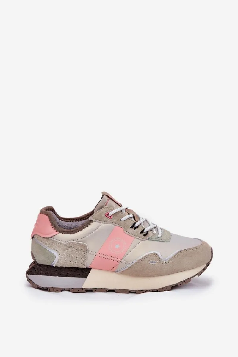 Sale Zamszowe Sneakersy Damskie Big Star RR274243 HI-POLY SYSTEM Szaro-Różowe Damskie Buty Sportowe Big Star|Sneakersy Damskie