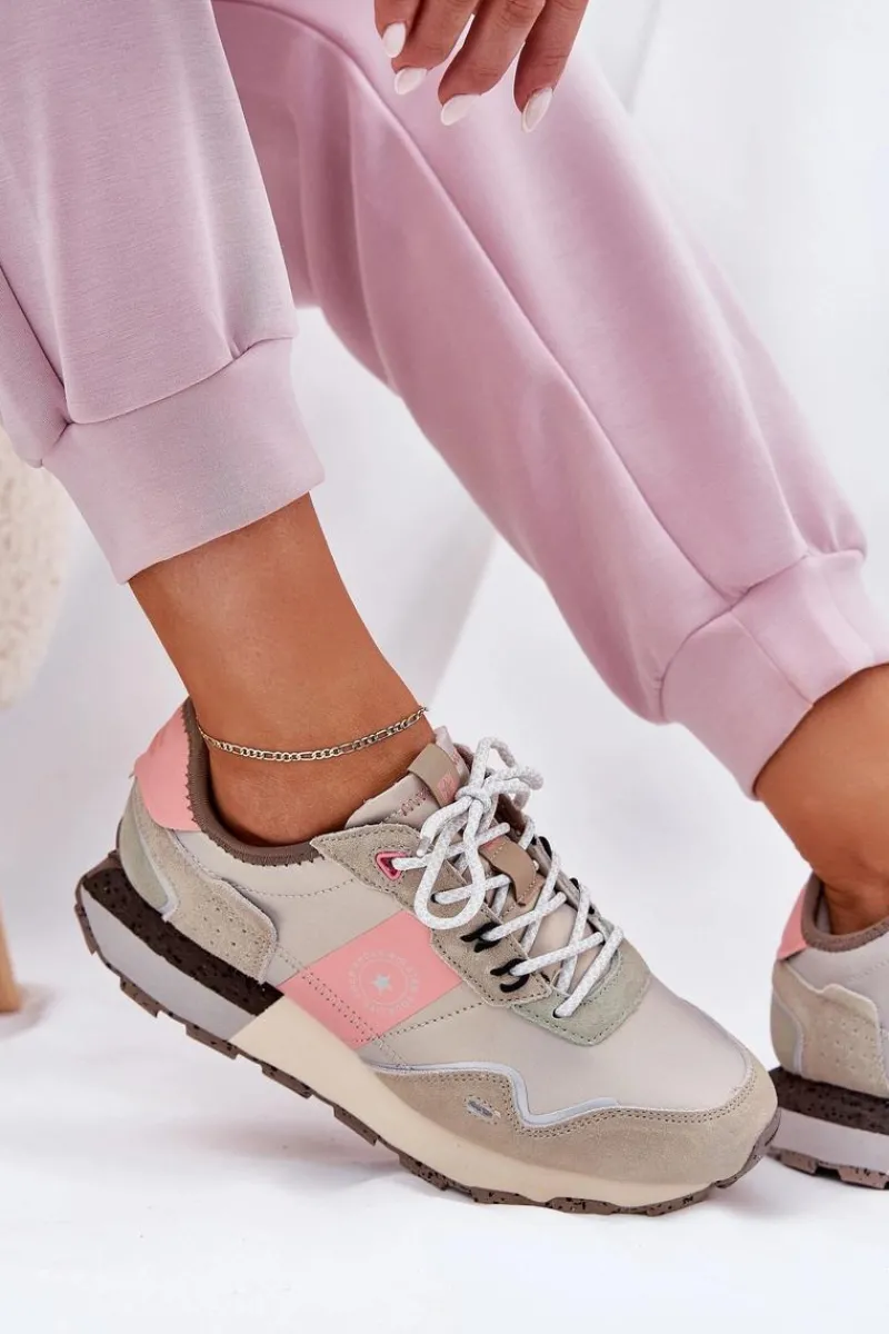 Sale Zamszowe Sneakersy Damskie Big Star RR274243 HI-POLY SYSTEM Szaro-Różowe Damskie Buty Sportowe Big Star|Sneakersy Damskie