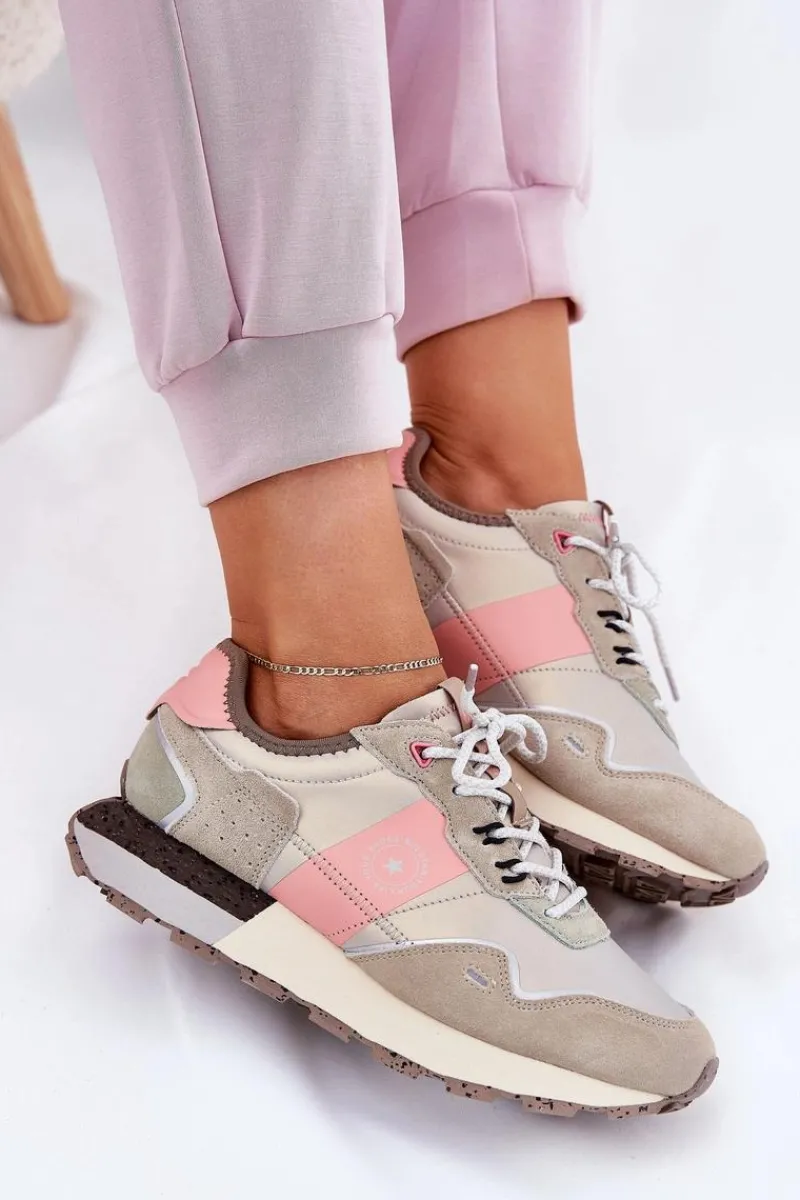 Sale Zamszowe Sneakersy Damskie Big Star RR274243 HI-POLY SYSTEM Szaro-Różowe Damskie Buty Sportowe Big Star|Sneakersy Damskie