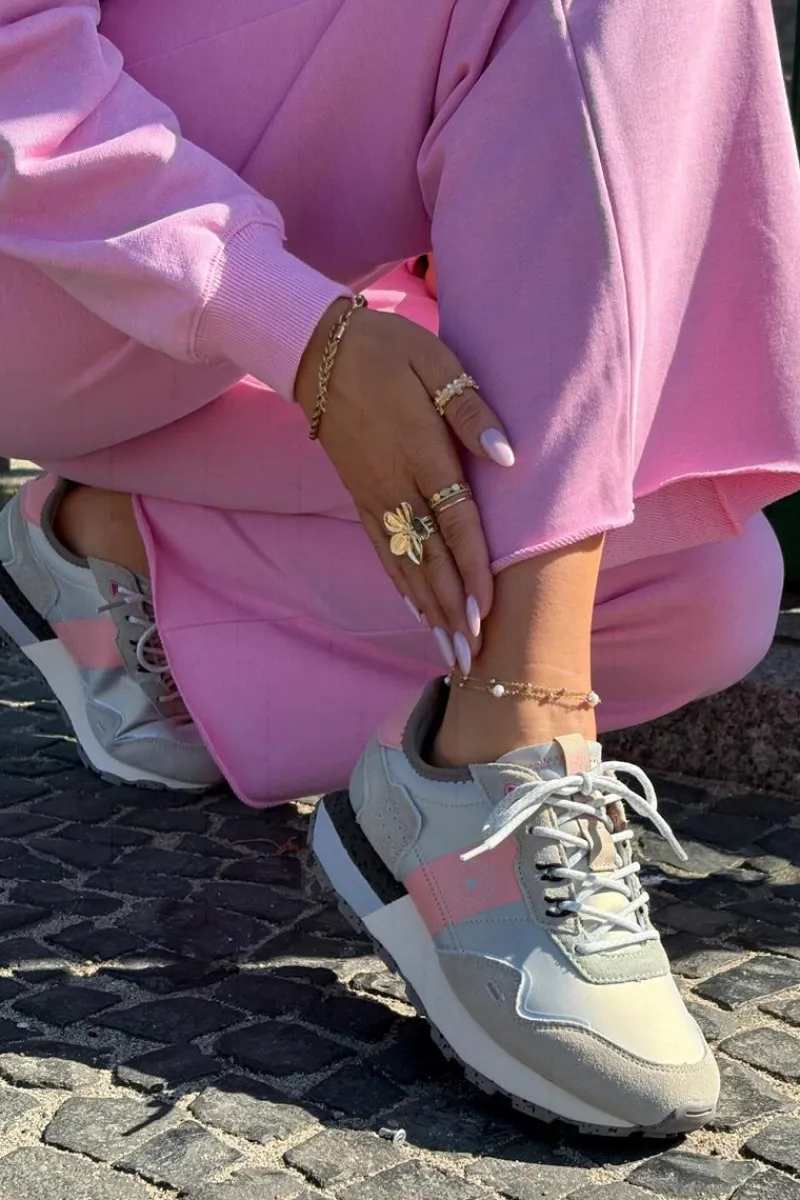 Sale Zamszowe Sneakersy Damskie Big Star RR274243 HI-POLY SYSTEM Szaro-Różowe Damskie Buty Sportowe Big Star|Sneakersy Damskie