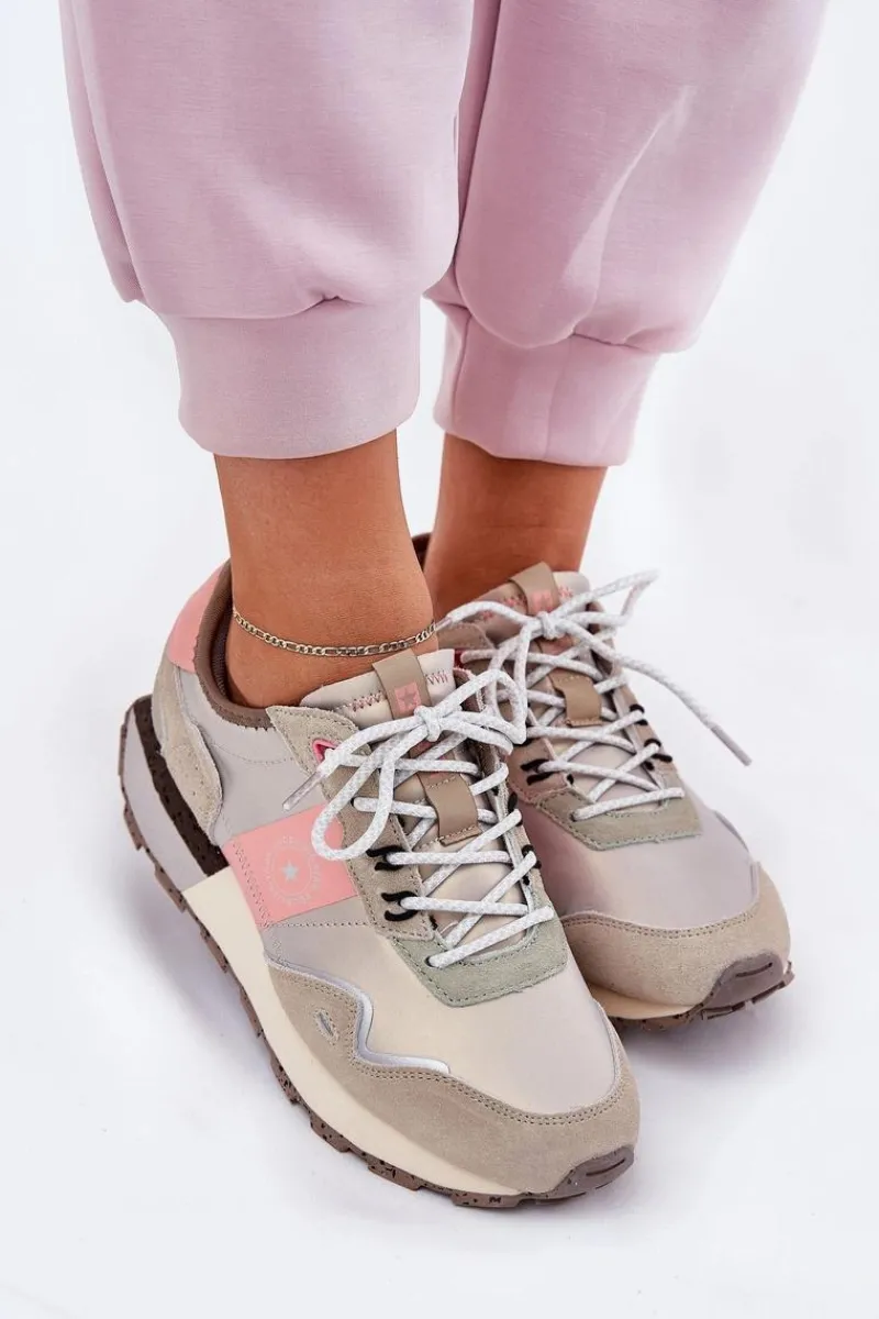 Sale Zamszowe Sneakersy Damskie Big Star RR274243 HI-POLY SYSTEM Szaro-Różowe Damskie Buty Sportowe Big Star|Sneakersy Damskie