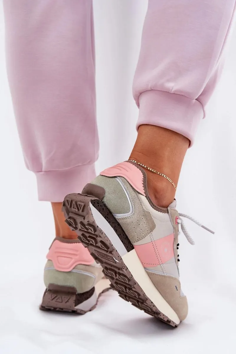 Sale Zamszowe Sneakersy Damskie Big Star RR274243 HI-POLY SYSTEM Szaro-Różowe Damskie Buty Sportowe Big Star|Sneakersy Damskie