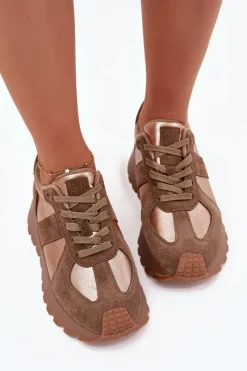 Buty Sportowe Big Star|Sneakersy Damskie>Big Star Shoes Zamszowe Sneakersy Damskie Ocieplane Na Platformie Big Star OO274A218 HI-POLY SYSTEM Brązowe Brązowy