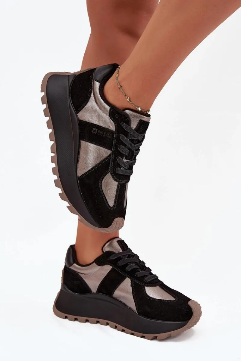 Clearance Big Star Shoes Zamszowe Sneakersy Damskie Ocieplane Na Platformie Big Star OO274A217 HI-POLY SYSTEM Czarne Czarny