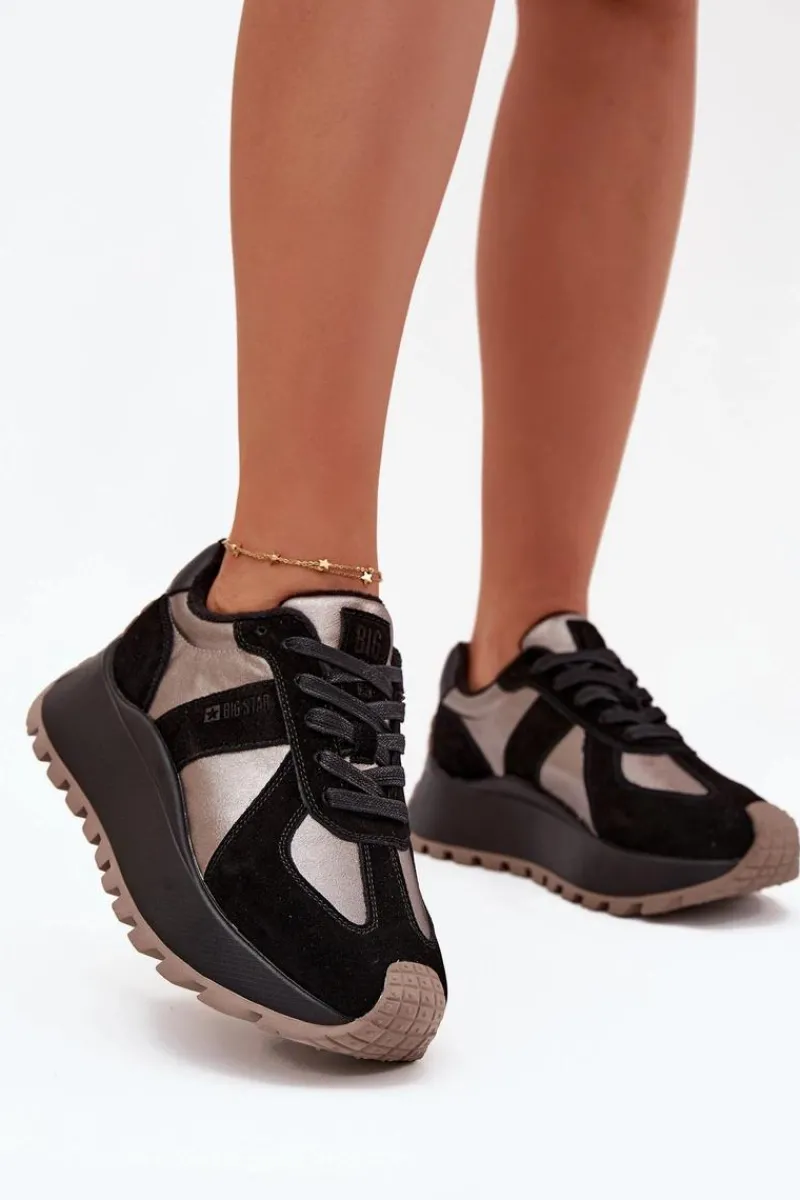 Clearance Big Star Shoes Zamszowe Sneakersy Damskie Ocieplane Na Platformie Big Star OO274A217 HI-POLY SYSTEM Czarne Czarny