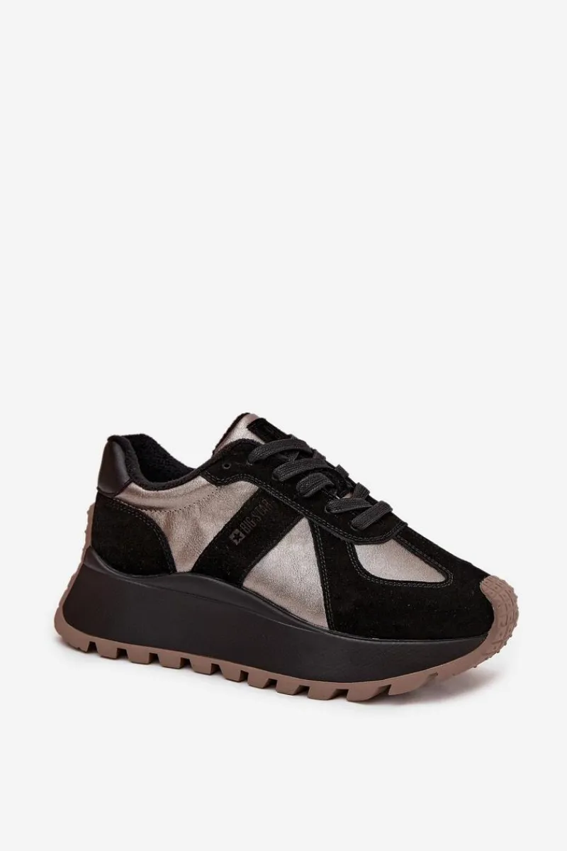 Clearance Big Star Shoes Zamszowe Sneakersy Damskie Ocieplane Na Platformie Big Star OO274A217 HI-POLY SYSTEM Czarne Czarny