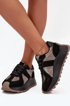 Clearance Big Star Shoes Zamszowe Sneakersy Damskie Ocieplane Na Platformie Big Star OO274A217 HI-POLY SYSTEM Czarne Czarny