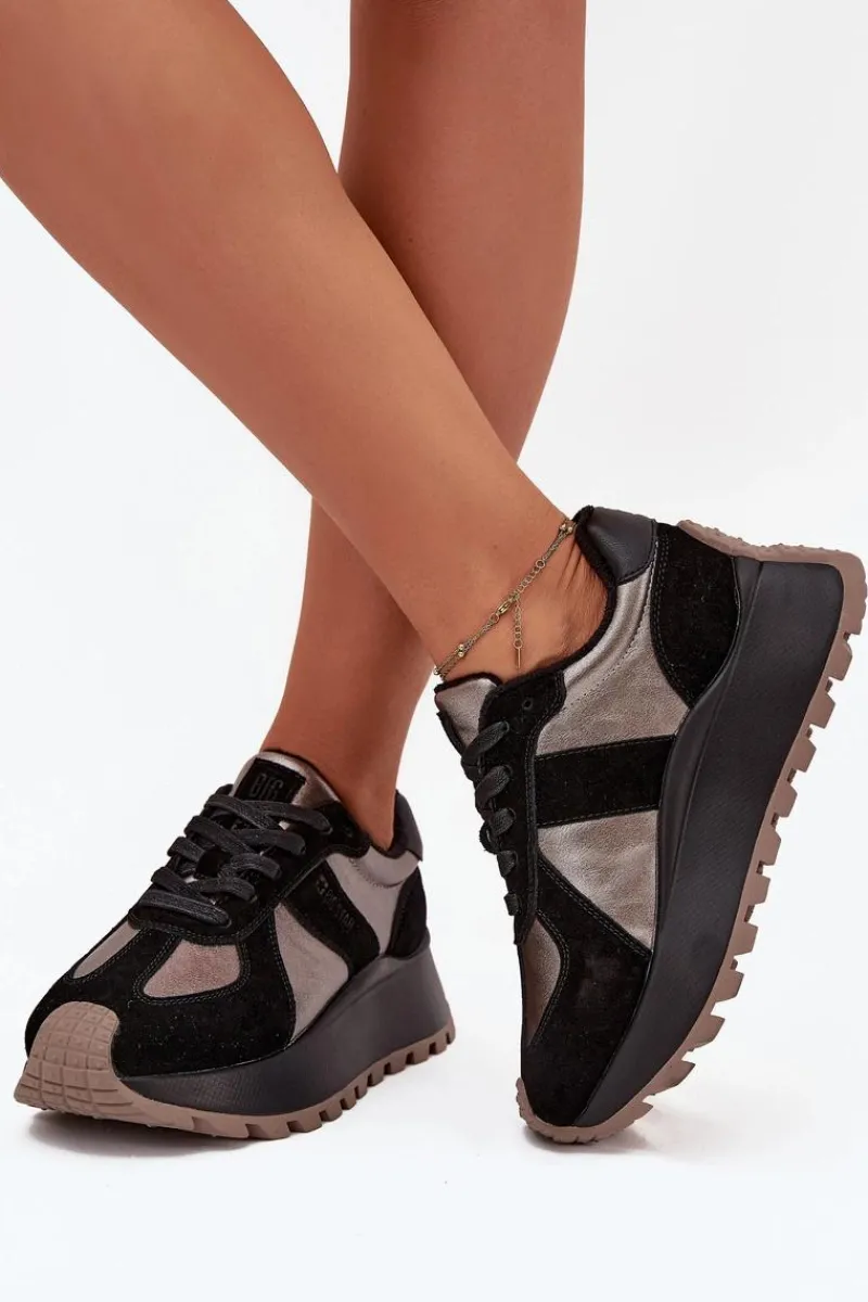 Clearance Big Star Shoes Zamszowe Sneakersy Damskie Ocieplane Na Platformie Big Star OO274A217 HI-POLY SYSTEM Czarne Czarny