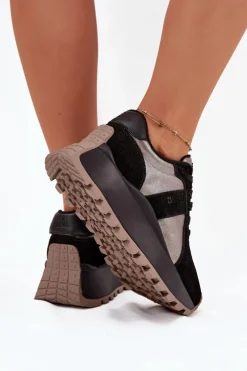 Clearance Big Star Shoes Zamszowe Sneakersy Damskie Ocieplane Na Platformie Big Star OO274A217 HI-POLY SYSTEM Czarne Czarny