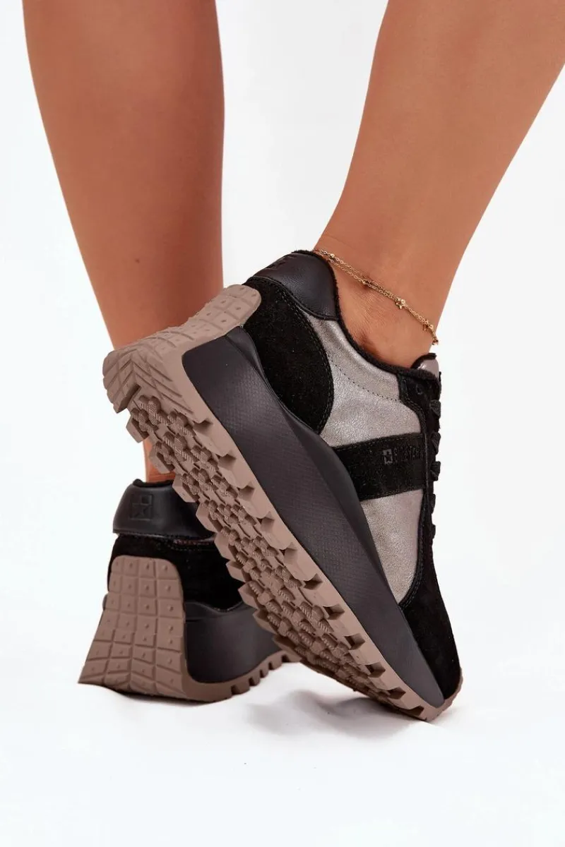 Clearance Big Star Shoes Zamszowe Sneakersy Damskie Ocieplane Na Platformie Big Star OO274A217 HI-POLY SYSTEM Czarne Czarny