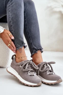 Artiker Zamszowe Sneakersy Damskie Z Grubym Sznurowaniem 54C1465 Szare Szary