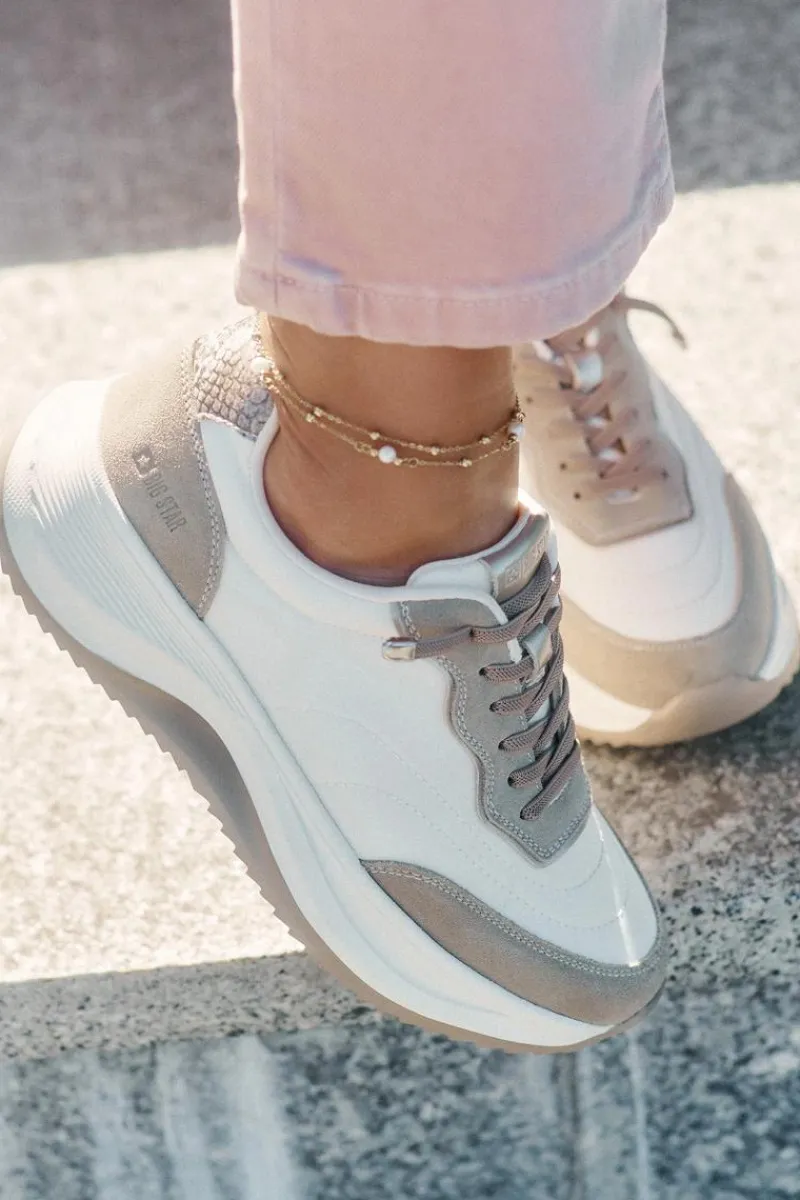 Clearance Big Star Shoes Zamszowe Sneakersy Damskie Na Platformie Big Star RR274A344 HI-POLY SYSTEM Beżowe Beżowy