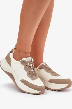 Clearance Big Star Shoes Zamszowe Sneakersy Damskie Na Platformie Big Star RR274A344 HI-POLY SYSTEM Beżowe Beżowy