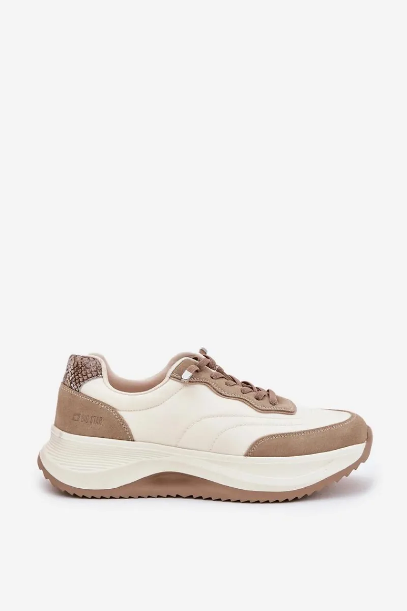 Clearance Big Star Shoes Zamszowe Sneakersy Damskie Na Platformie Big Star RR274A344 HI-POLY SYSTEM Beżowe Beżowy