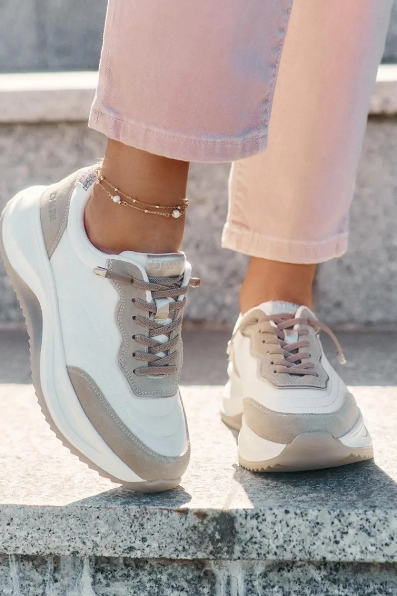 Clearance Big Star Shoes Zamszowe Sneakersy Damskie Na Platformie Big Star RR274A344 HI-POLY SYSTEM Beżowe Beżowy