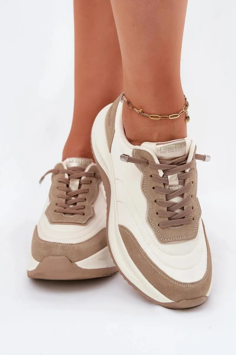 Clearance Big Star Shoes Zamszowe Sneakersy Damskie Na Platformie Big Star RR274A344 HI-POLY SYSTEM Beżowe Beżowy