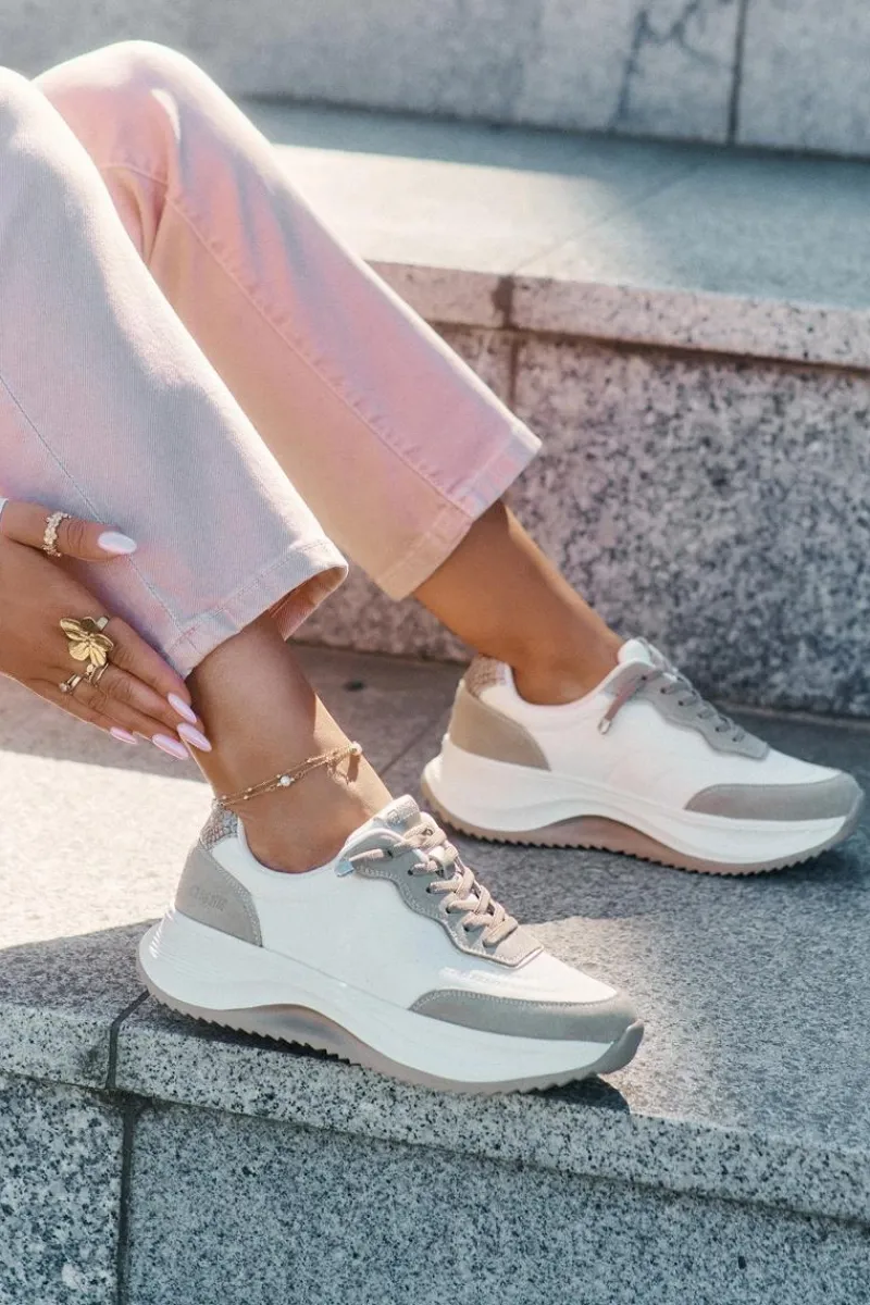 Clearance Big Star Shoes Zamszowe Sneakersy Damskie Na Platformie Big Star RR274A344 HI-POLY SYSTEM Beżowe Beżowy