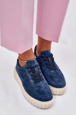 Clearance Zamszowe Sneakersy Damskie Na Platformie Granatowe Rilwena Damskie Sneakersy Damskie