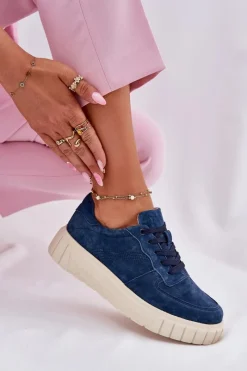 Clearance Zamszowe Sneakersy Damskie Na Platformie Granatowe Rilwena Damskie Sneakersy Damskie