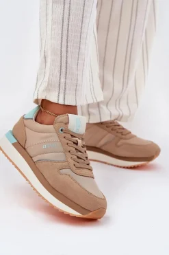 Hot Big Star Shoes Zamszowe Sneakersy Damskie Big Star RR274A048 HI-POLY SYSTEM Ciemnobeżowe Beżowy