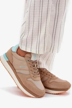 Hot Big Star Shoes Zamszowe Sneakersy Damskie Big Star RR274A048 HI-POLY SYSTEM Ciemnobeżowe Beżowy