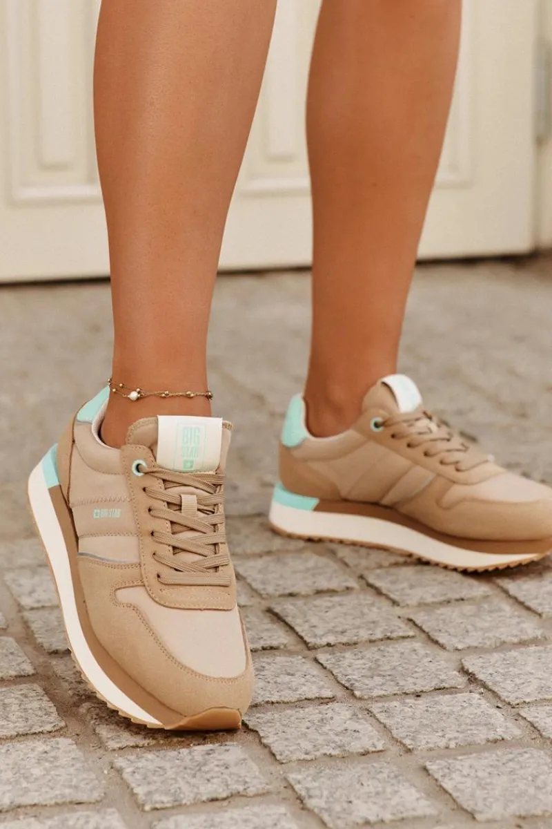 Hot Big Star Shoes Zamszowe Sneakersy Damskie Big Star RR274A048 HI-POLY SYSTEM Ciemnobeżowe Beżowy