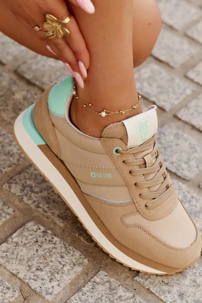 Hot Big Star Shoes Zamszowe Sneakersy Damskie Big Star RR274A048 HI-POLY SYSTEM Ciemnobeżowe Beżowy