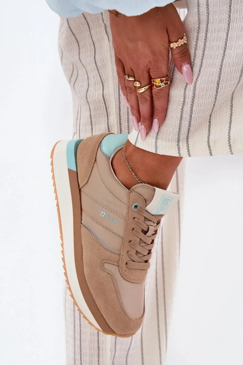 Hot Big Star Shoes Zamszowe Sneakersy Damskie Big Star RR274A048 HI-POLY SYSTEM Ciemnobeżowe Beżowy