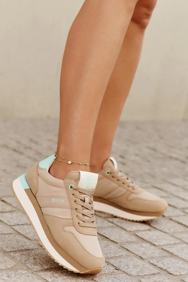 Hot Big Star Shoes Zamszowe Sneakersy Damskie Big Star RR274A048 HI-POLY SYSTEM Ciemnobeżowe Beżowy