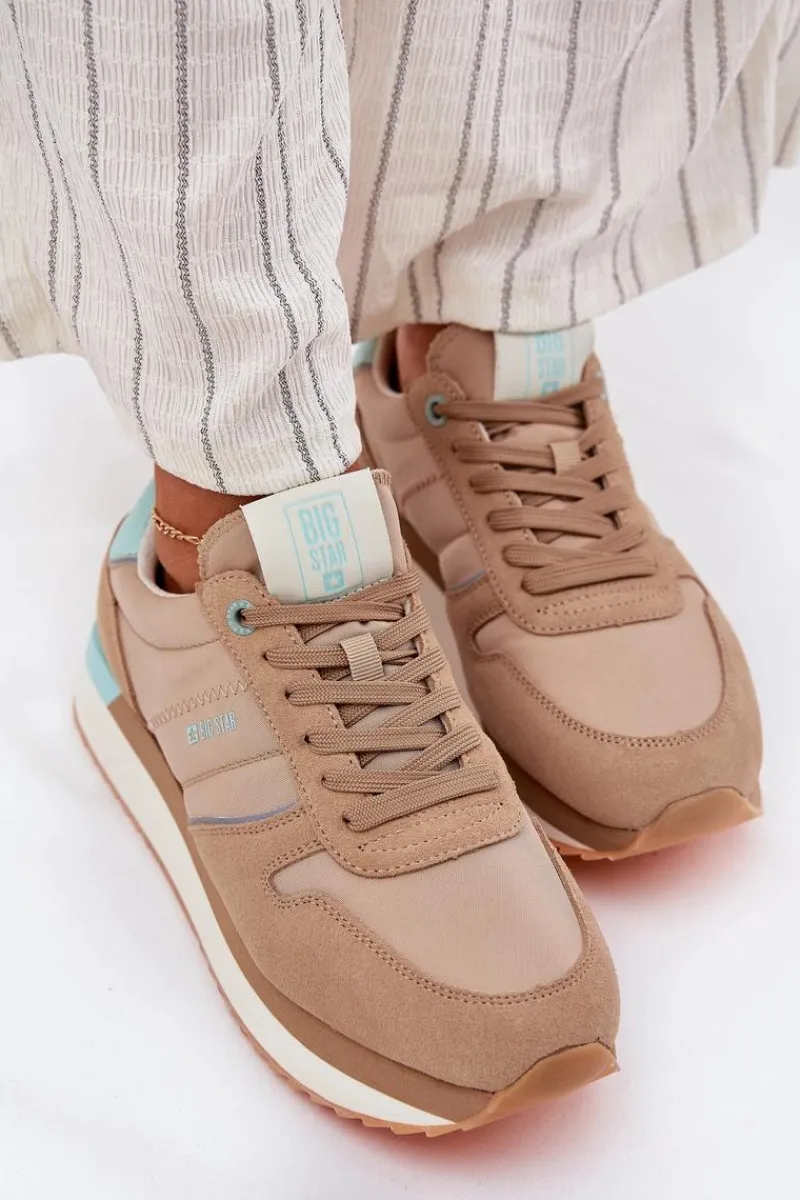 Hot Big Star Shoes Zamszowe Sneakersy Damskie Big Star RR274A048 HI-POLY SYSTEM Ciemnobeżowe Beżowy