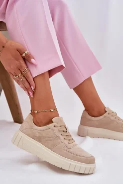 Outlet Evento Zamszowe Sneakersy Damskie Na Platformie Beżowe Rilwena