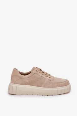 Outlet Evento Zamszowe Sneakersy Damskie Na Platformie Beżowe Rilwena