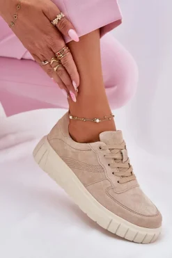Outlet Evento Zamszowe Sneakersy Damskie Na Platformie Beżowe Rilwena