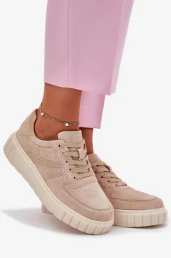 Outlet Evento Zamszowe Sneakersy Damskie Na Platformie Beżowe Rilwena