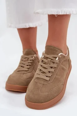 Online Big Star Shoes Zamszowe Sneakersy Damskie Big Star SS274675 HI-POLY SYSTEM Beżowe Beżowy