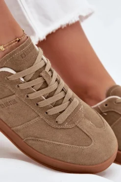 Online Big Star Shoes Zamszowe Sneakersy Damskie Big Star SS274675 HI-POLY SYSTEM Beżowe Beżowy