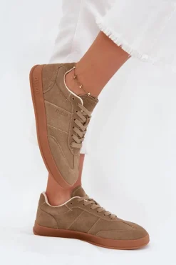 Online Big Star Shoes Zamszowe Sneakersy Damskie Big Star SS274675 HI-POLY SYSTEM Beżowe Beżowy