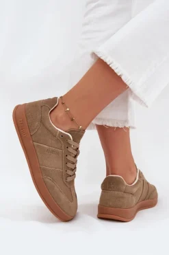 Online Big Star Shoes Zamszowe Sneakersy Damskie Big Star SS274675 HI-POLY SYSTEM Beżowe Beżowy