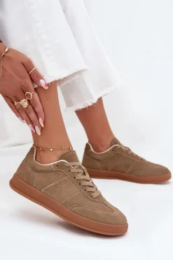 Online Big Star Shoes Zamszowe Sneakersy Damskie Big Star SS274675 HI-POLY SYSTEM Beżowe Beżowy