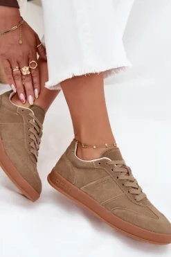 Online Big Star Shoes Zamszowe Sneakersy Damskie Big Star SS274675 HI-POLY SYSTEM Beżowe Beżowy