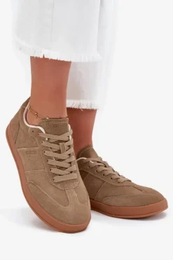 Online Big Star Shoes Zamszowe Sneakersy Damskie Big Star SS274675 HI-POLY SYSTEM Beżowe Beżowy