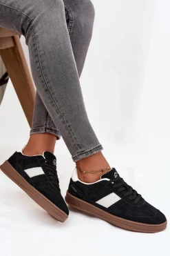 Hot Zamszowe Sneakersy Damskie Vinceza 14029 Czarne Damskie Sneakersy Damskie