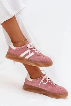 Sneakersy Damskie>Boto Zamszowe Sneakersy Damskie Na Platformie Różowe Marisae Różowy