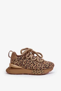 Clearance Zamszowe Sneakersy Damskie Na Platformie Z Grubym Sznurowaniem Panterka Artiker 55C0135 Brązowe Damskie Buty Sportowe Na Platformie