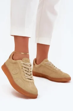 New Big Star Shoes Zamszowe Sneakersy Damskie Big Star RR274849 HI-POLY SYSTEM Beżowe Beżowy