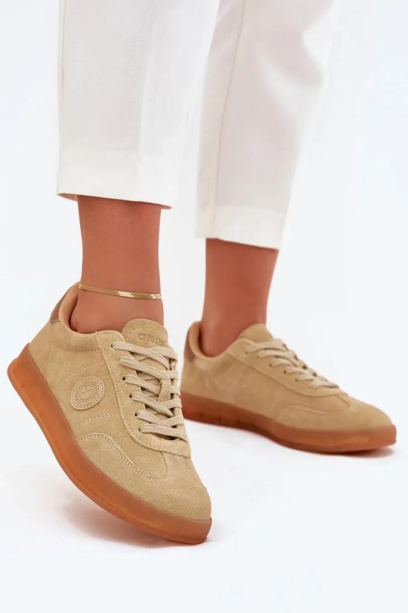 New Big Star Shoes Zamszowe Sneakersy Damskie Big Star RR274849 HI-POLY SYSTEM Beżowe Beżowy