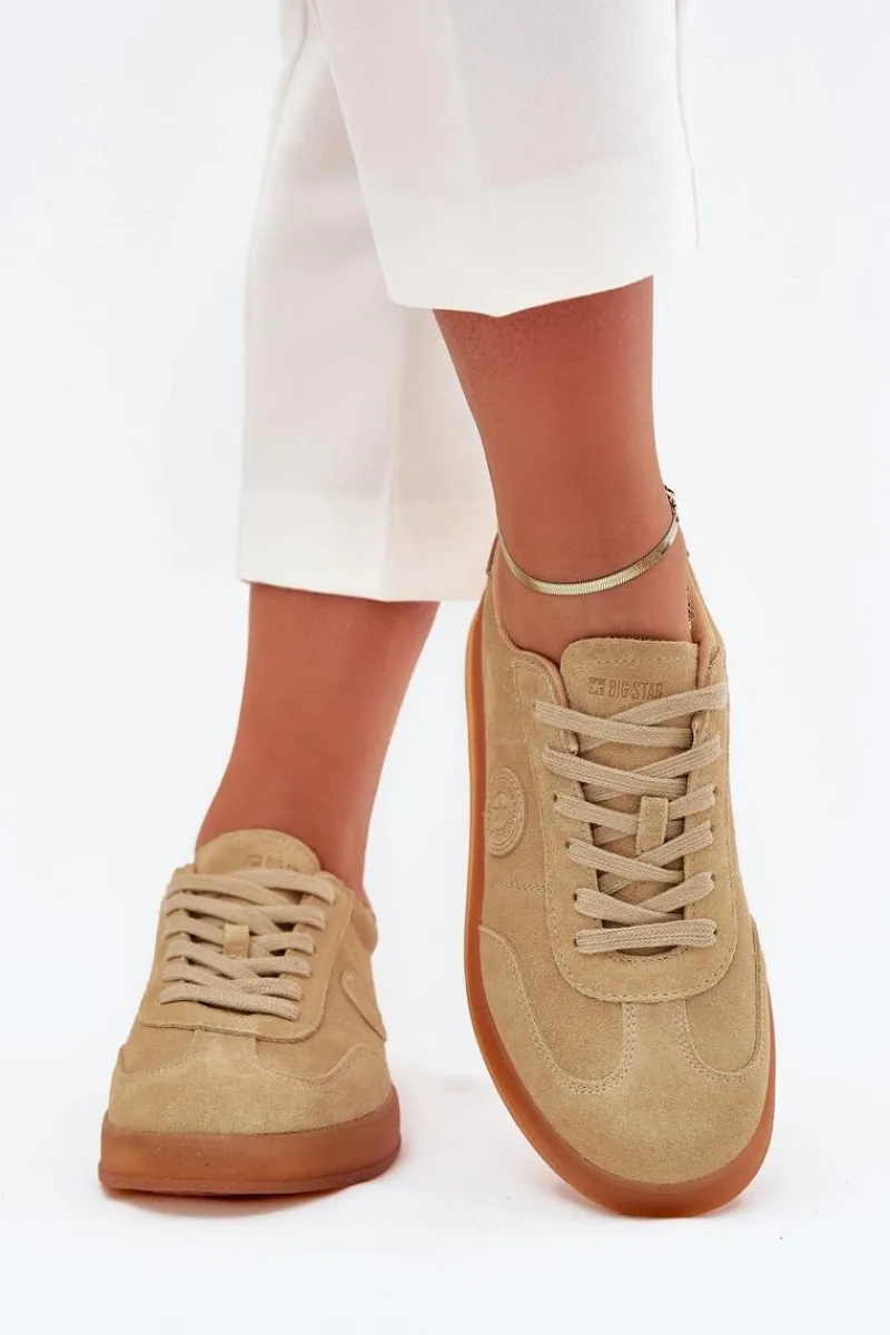 New Big Star Shoes Zamszowe Sneakersy Damskie Big Star RR274849 HI-POLY SYSTEM Beżowe Beżowy