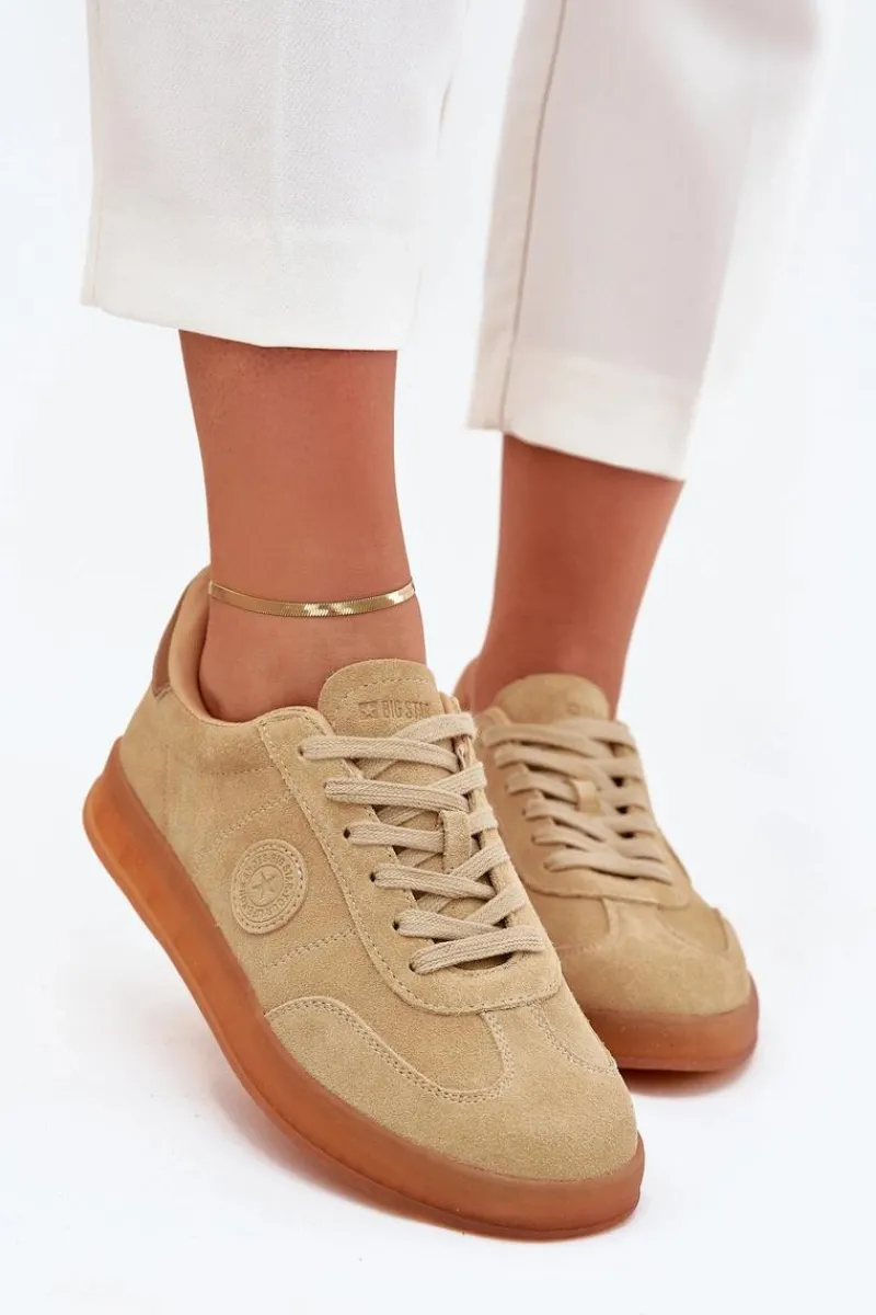 New Big Star Shoes Zamszowe Sneakersy Damskie Big Star RR274849 HI-POLY SYSTEM Beżowe Beżowy