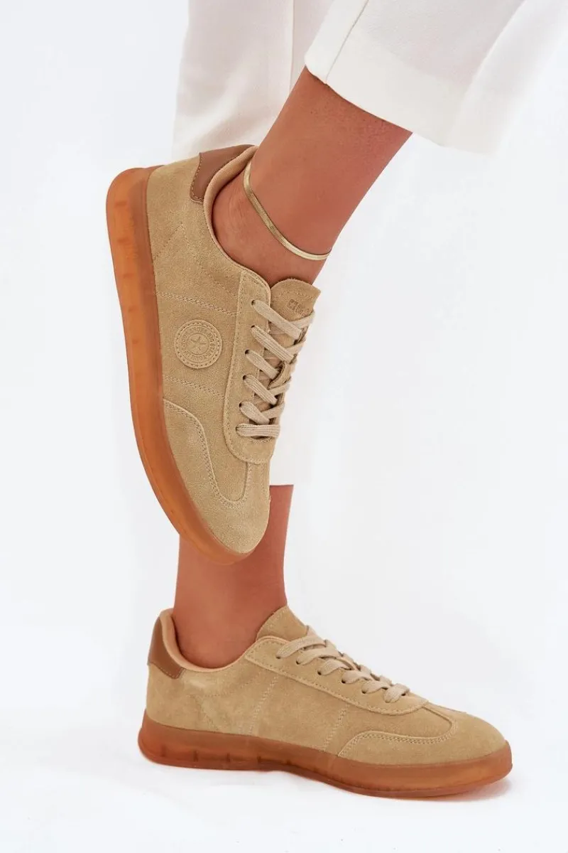 New Big Star Shoes Zamszowe Sneakersy Damskie Big Star RR274849 HI-POLY SYSTEM Beżowe Beżowy